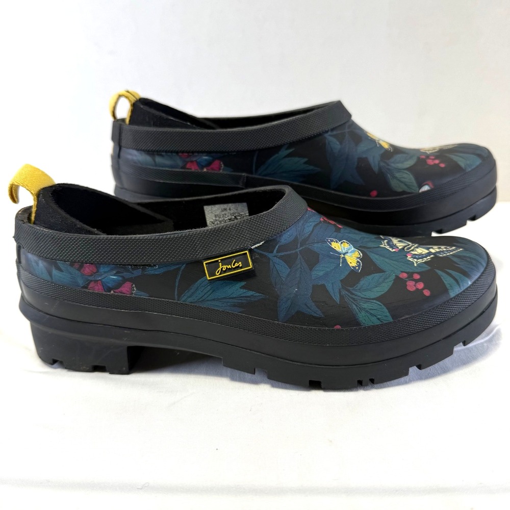 JOULES‎ Butterfly Wellington Boot Clogs Rain Slip Pop On Black Women's Size 6 - Picture 3 of 8